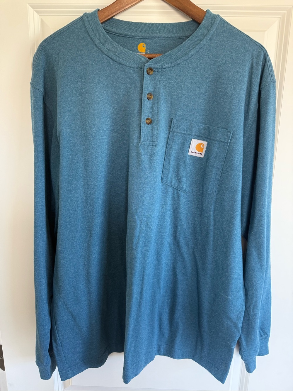 Carhartt Men’s Long-Sleeve Henley in Teal Blue